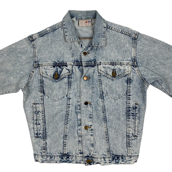 Vintage 90s French Navy Distressed Acid Wash Denim Jean Trucker Jacket - Picture 2 of 16